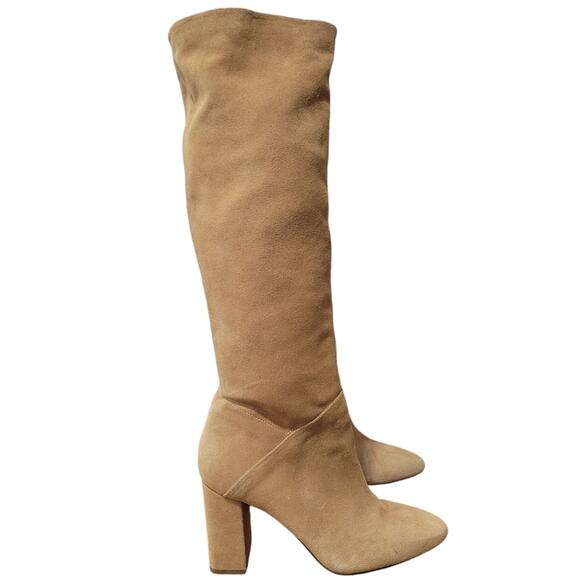 Banana Republic Knee High Tall Suede Slouchy Tan Heeled Boots Size 7 - Picture 2 of 13